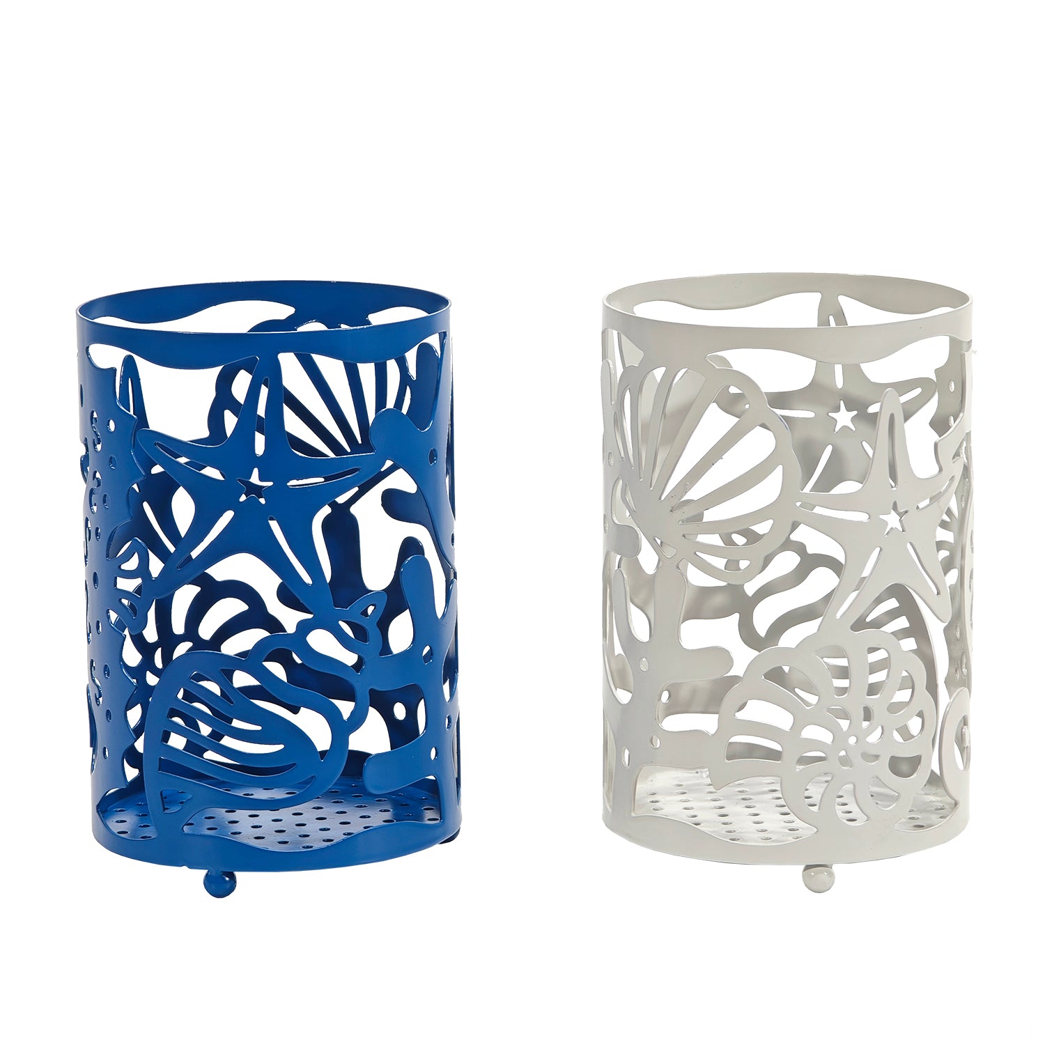 GUSTO CASA - Portautensili da Cucina in Metallo Decoro marino h16,5 cm diametro 11 cm